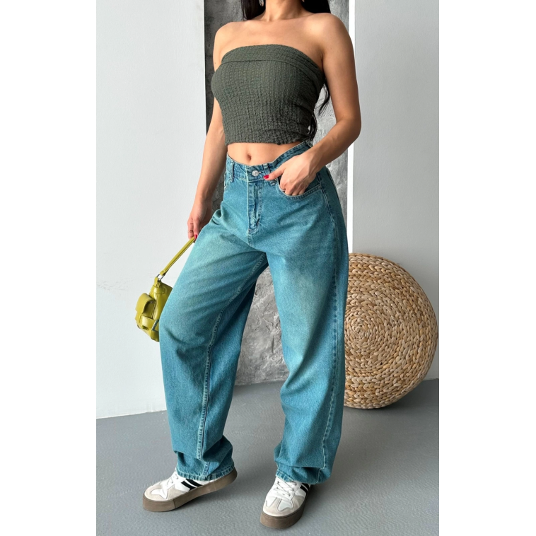 Baggy taş enzim bıyık yıkama jeans pantolon yeşil tint d2007 Baggy taş enzim bıyık yıkama jeans pantolon yeşil tint d2007