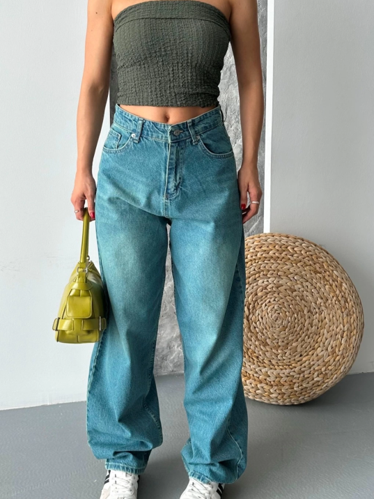 Baggy taş enzim bıyık yıkama jeans pantolon yeşil tint d2007 Baggy taş enzim bıyık yıkama jeans pantolon yeşil tint d2007