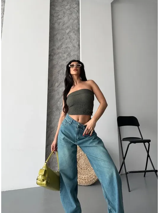 Baggy Taş Enzim Bıyık Yıkama Jeans Pantolon Yeşil Tint D2007 Baggy Taş Enzim Bıyık Yıkama Jeans Pantolon Yeşil Tint D2007