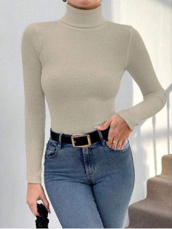 Balıkçı yaka dar kesim kaşkorse kazak bej w3103