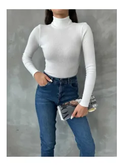 Balıkçı Yaka Dar Kesim Kaşkorse Kazak Beyaz