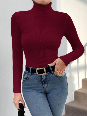 Balıkçı yaka dar kesim kaşkorse kazak bordo w3103