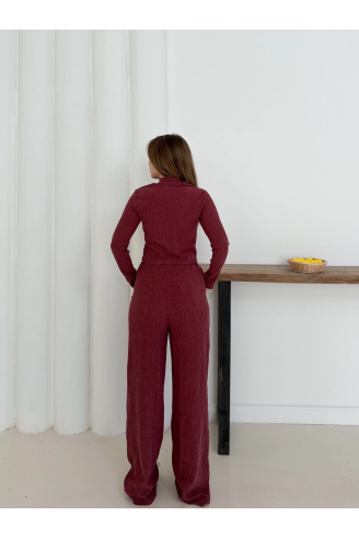 Balıkçı yaka örme takım bordo st265865