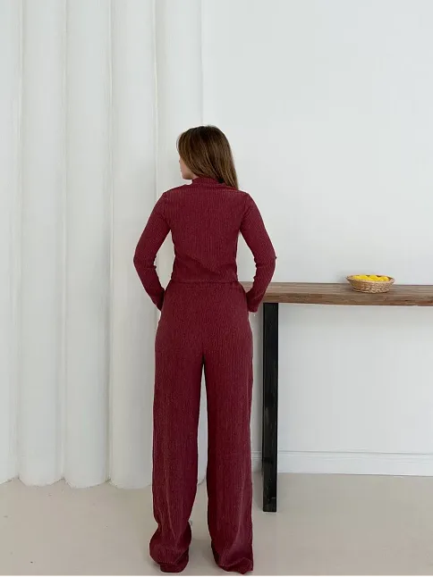 Balıkçı Yaka Örme Takım Bordo St265865