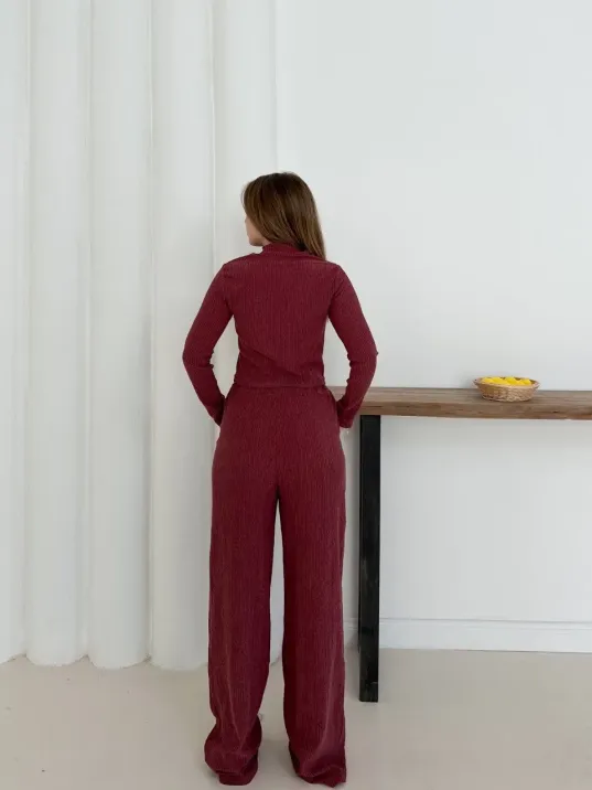 Balıkçı Yaka Örme Takım Bordo St265865