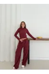 Balıkçı Yaka Örme Takım Bordo St265865