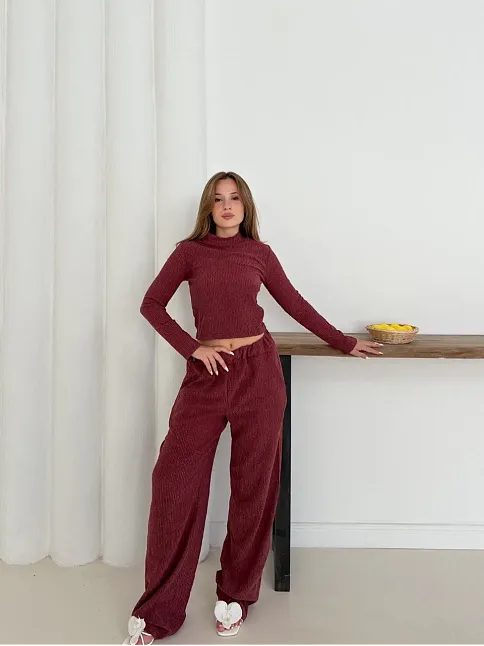 Balıkçı Yaka Örme Takım Bordo St265865