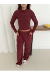 Balıkçı Yaka Örme Takım Bordo St265865