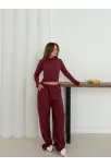 Balıkçı Yaka Örme Takım Bordo St265865