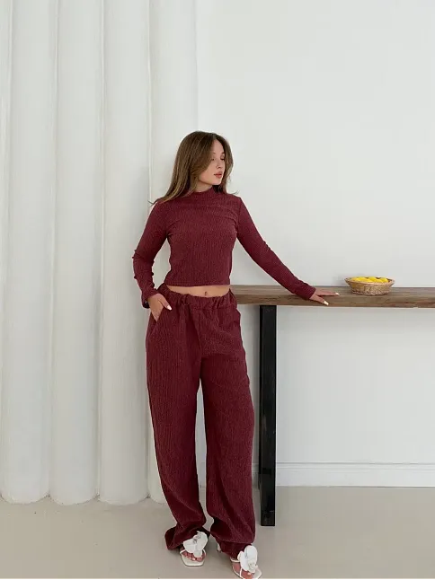 Balıkçı Yaka Örme Takım Bordo St265865