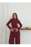 Balıkçı Yaka Örme Takım Bordo St265865