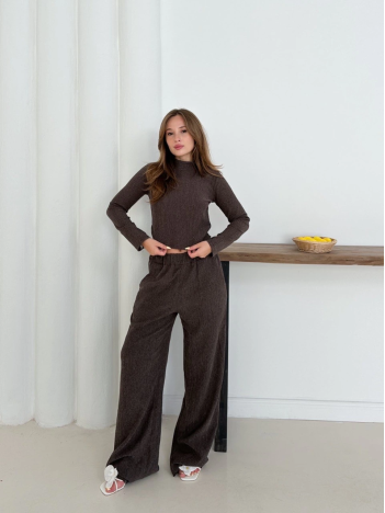 Balıkçı yaka örme takım kahve st265865