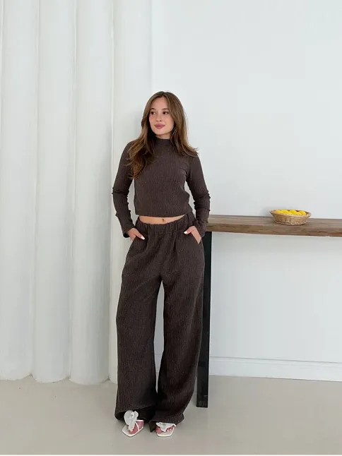 Balıkçı Yaka Örme Takım Kahve St265865