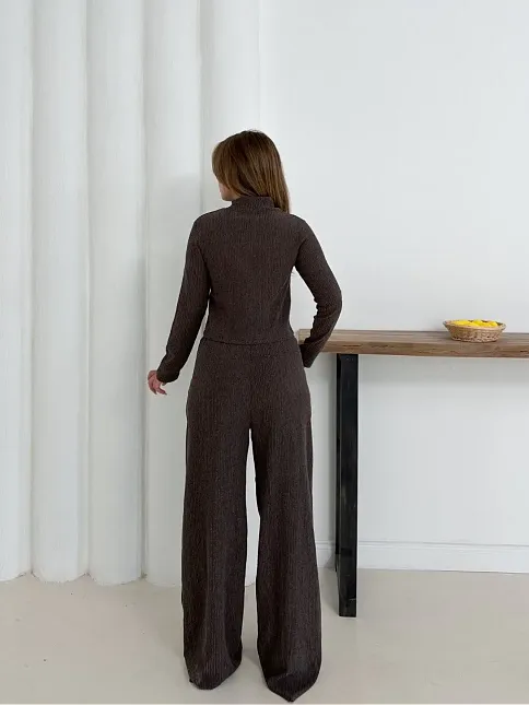 Balıkçı Yaka Örme Takım Kahve St265865