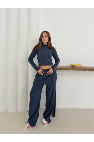 Balıkçı yaka örme takım lacivert st265865