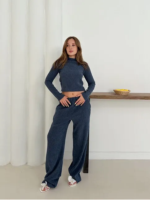Balıkçı Yaka Örme Takım Lacivert St265865