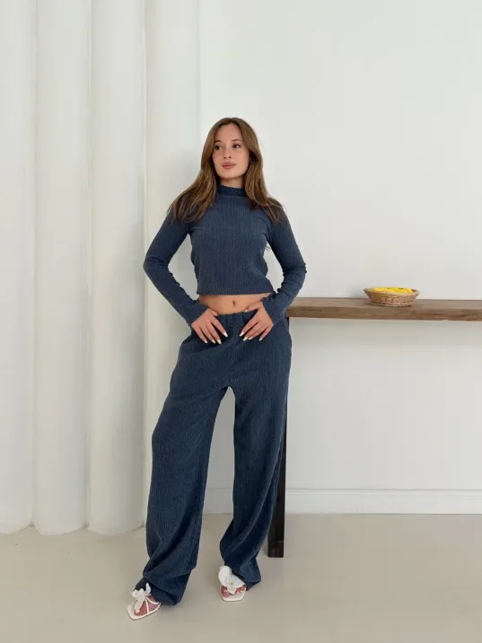 Balıkçı Yaka Örme Takım Lacivert St265865