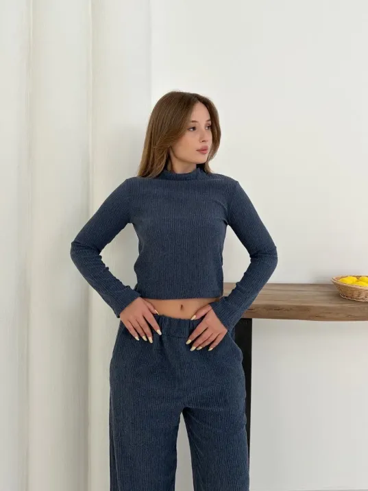 Balıkçı Yaka Örme Takım Lacivert St265865