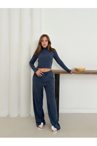 Balıkçı yaka örme takım lacivert st265865