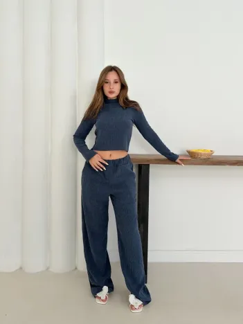 Balıkçı Yaka Örme Takım Lacivert St265865