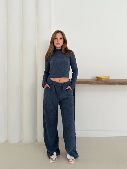 Balıkçı yaka örme takım lacivert st265865