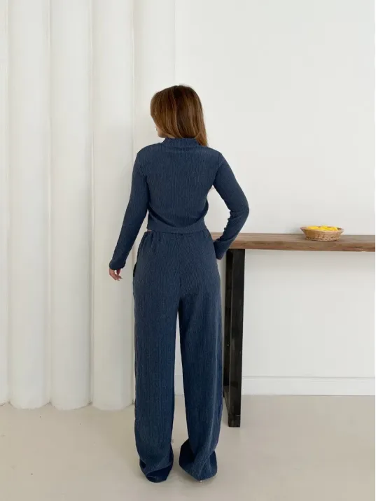 Balıkçı Yaka Örme Takım Lacivert St265865