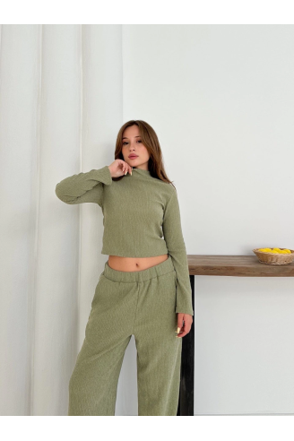 Balıkçı yaka örme takım mint st265865