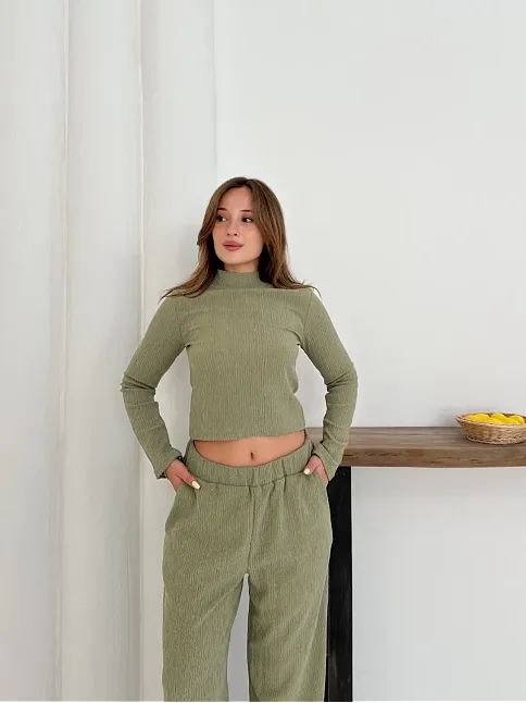Balıkçı Yaka Örme Takım Mint St265865