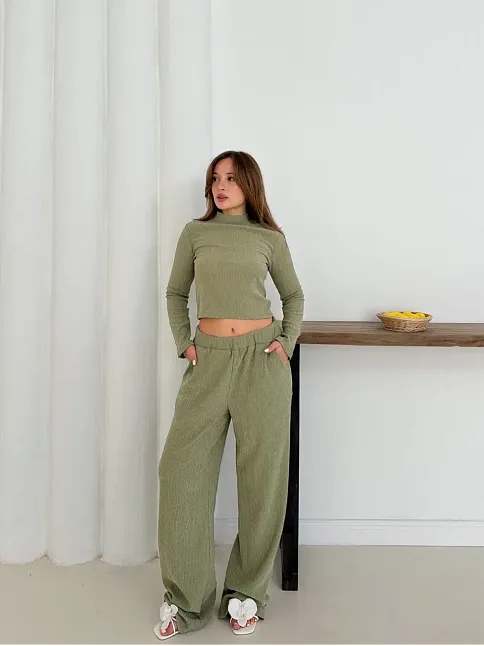 Balıkçı Yaka Örme Takım Mint St265865