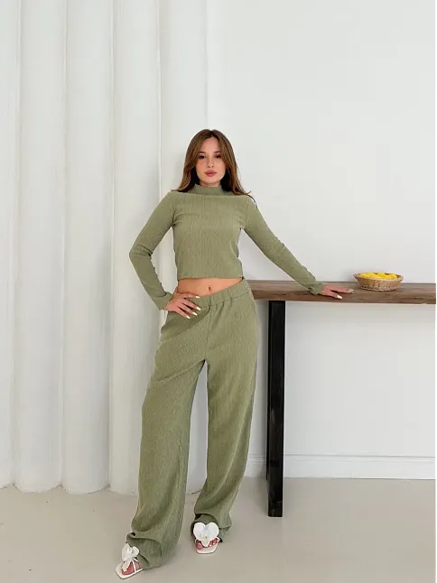 Balıkçı Yaka Örme Takım Mint St265865