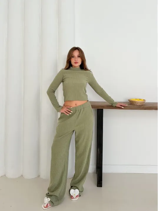 Balıkçı Yaka Örme Takım Mint St265865