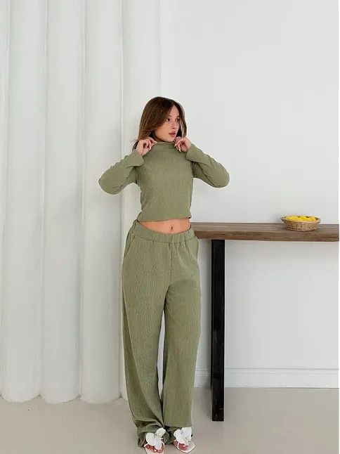 Balıkçı Yaka Örme Takım Mint St265865
