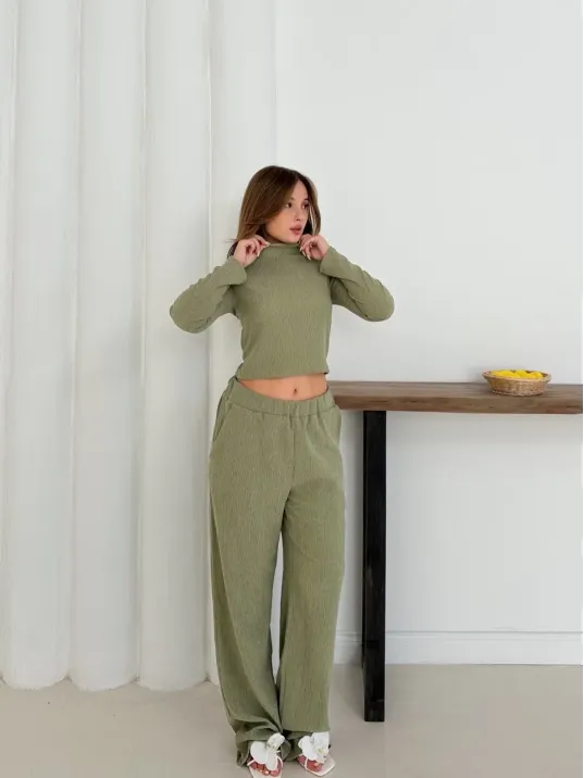 Balıkçı Yaka Örme Takım Mint St265865