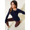 Basic Parmak Geçirme Detaylı Bluz Lacivert T4266 Basic Parmak Geçirme Detaylı Bluz Lacivert T4266