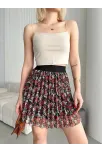 Baskılı Astarlı Mini Etek