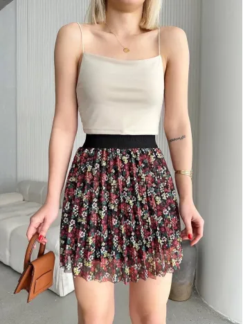 Baskılı Astarlı Mini Etek Baskılı Astarlı Mini Etek