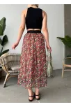 Baskılı Astarlı Uzun Etek