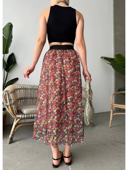 Baskılı Astarlı Uzun Etek