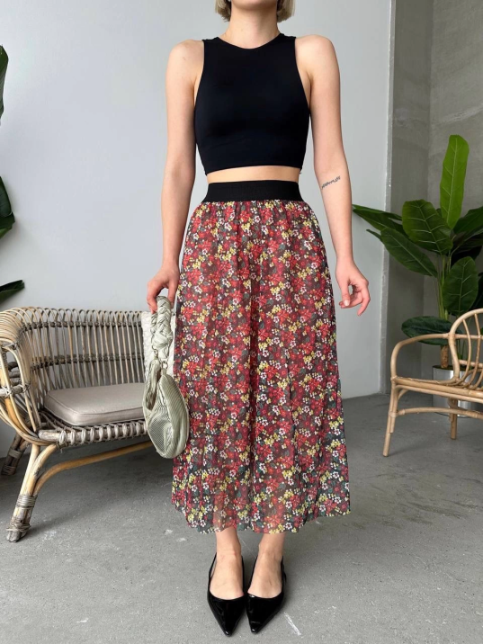 Baskılı astarlı uzun etek Baskılı astarlı uzun etek