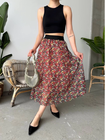 Baskılı astarlı uzun etek Baskılı astarlı uzun etek