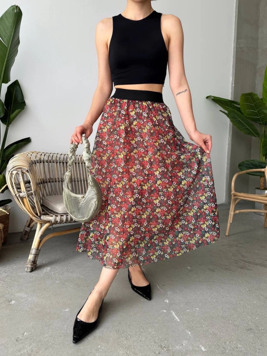 Baskılı astarlı uzun etek Baskılı astarlı uzun etek