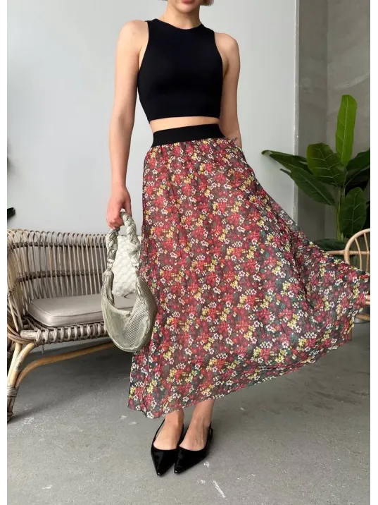 Baskılı Astarlı Uzun Etek