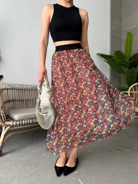 Baskılı astarlı uzun etek Baskılı astarlı uzun etek