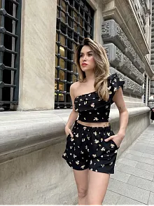 Baskılı Fırfırlı Şortlu Takım