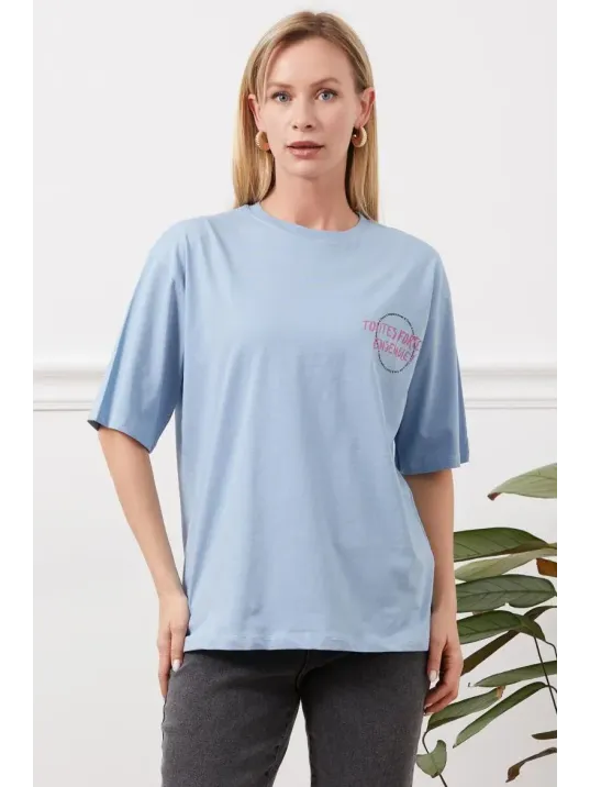 Baskılı Tişört Mavi