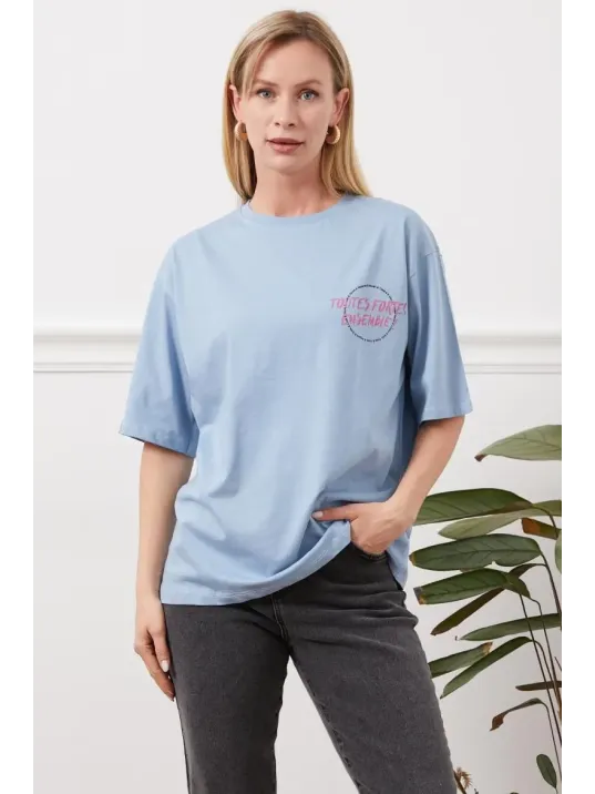 Baskılı Tişört Mavi