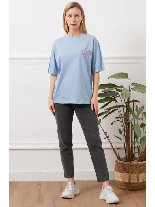 Baskılı Tişört Mavi