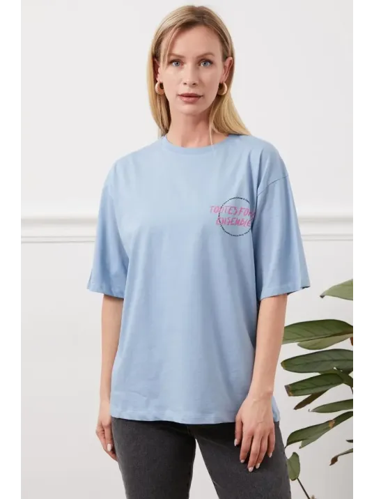 Baskılı Tişört Mavi