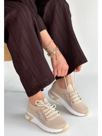 Belan Bej Triko Bağcıklı Spor Ayakkabı