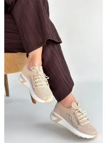 Belan Bej Triko Bağcıklı Spor Ayakkabı